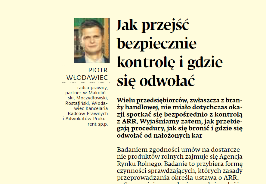 Jak przejść kontrolę w ARR, Dziennik Gazeta Prawna, autor: mec. Piotr Włodawiec
